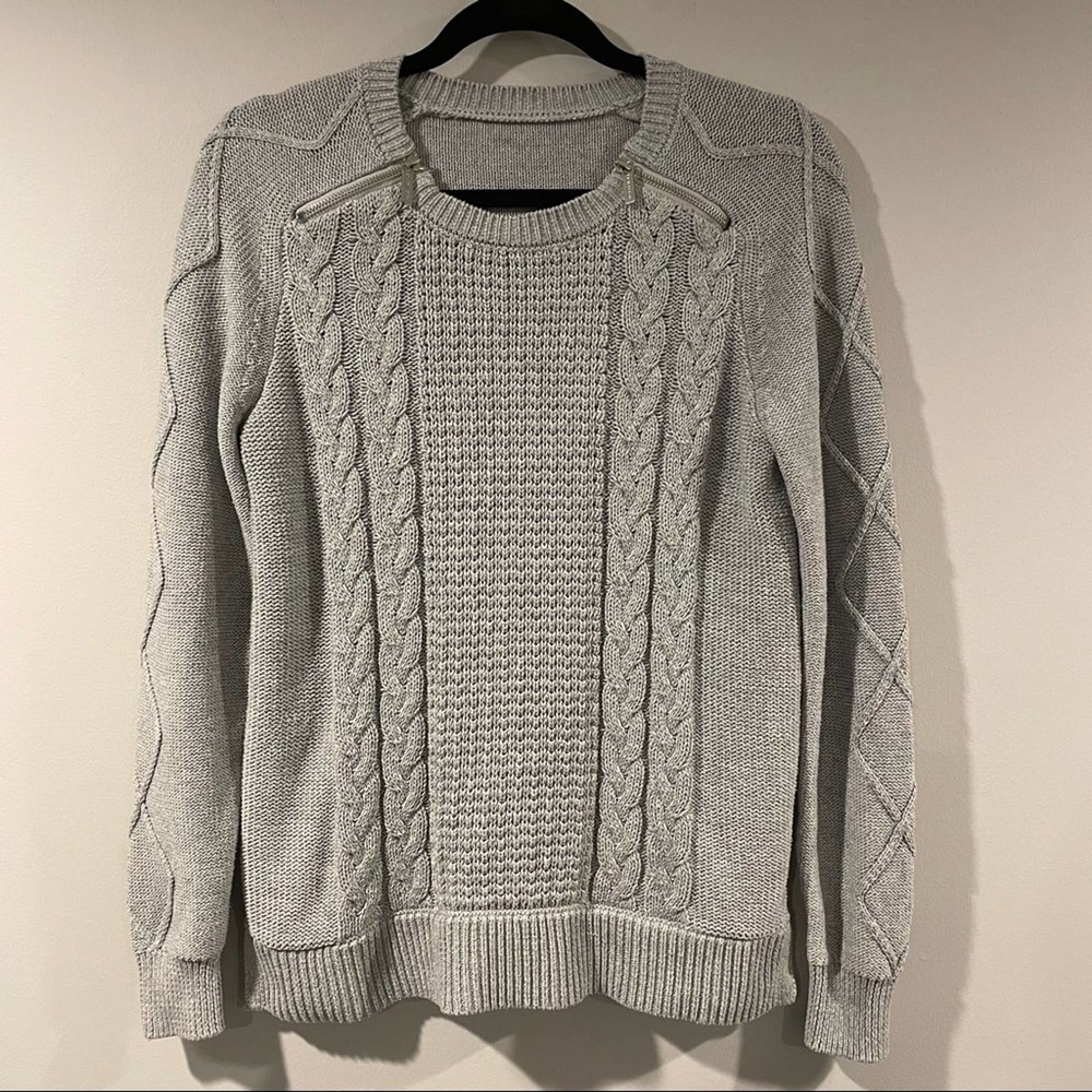 Michael Kors Sweater Braided Cable Knit Gray Silver Hardware Zipper Women’s S